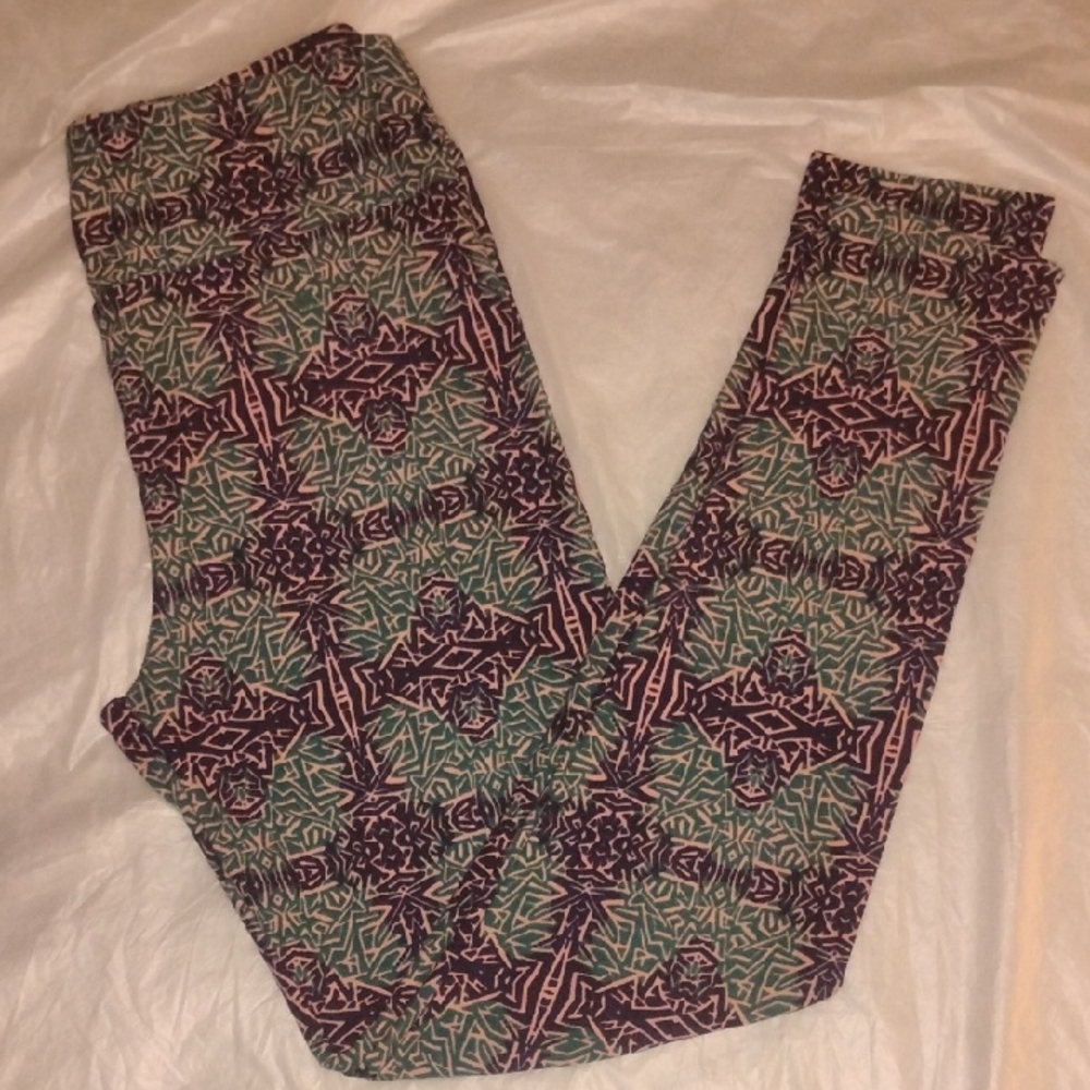 LuLaRoe Teal, Purple and Pink Abstract Print Leggings